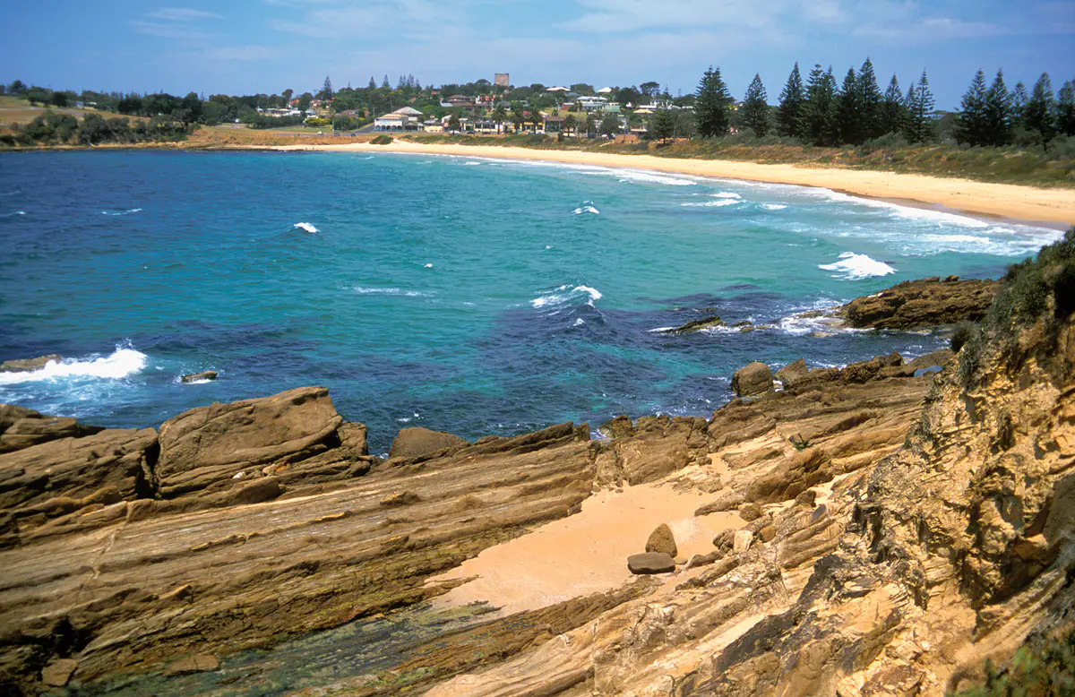 The coastline and beach at Bermagui on the NSW Far South Coast